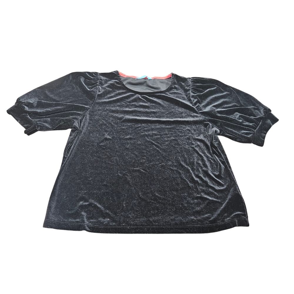 Draper James RSVP Black Velvet Puff Sleeve Top Holiday Glam Medium